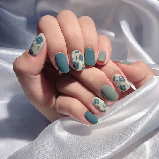 fake nails |  fake nails pakistan
Fashion Morandi Gray Blue Flower Finished Acrylic Nail - 3243247.