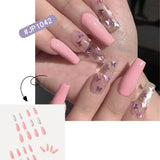 Fashion Pink Laser Butterfly Wearing Art Finished Nail with stickers - 3243246