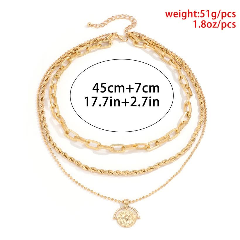 Fashion Twist Chain Portrait Pattern Pendant Multilayer Necklace - 3243359 - Crazy Women is the Choice of millions